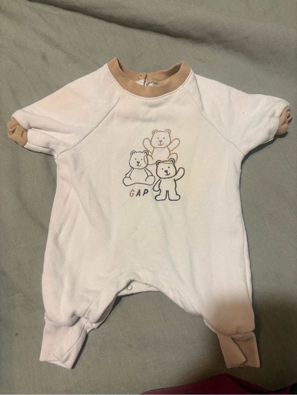 GAP Cream and Tan Baby One-Piece with Bear Design